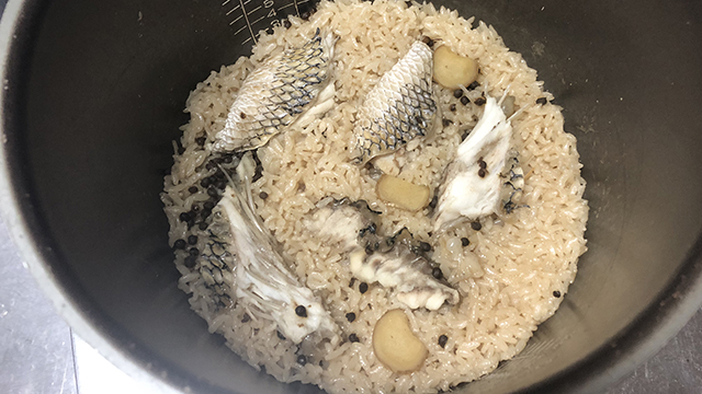 炊きあがり、釣れた魚で炊き込みごはん