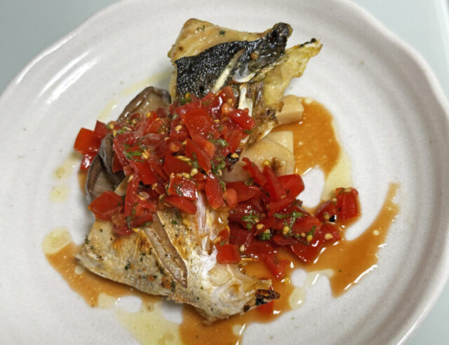 白身魚の青しそオイル焼き・トマト醤油,釣果メシ