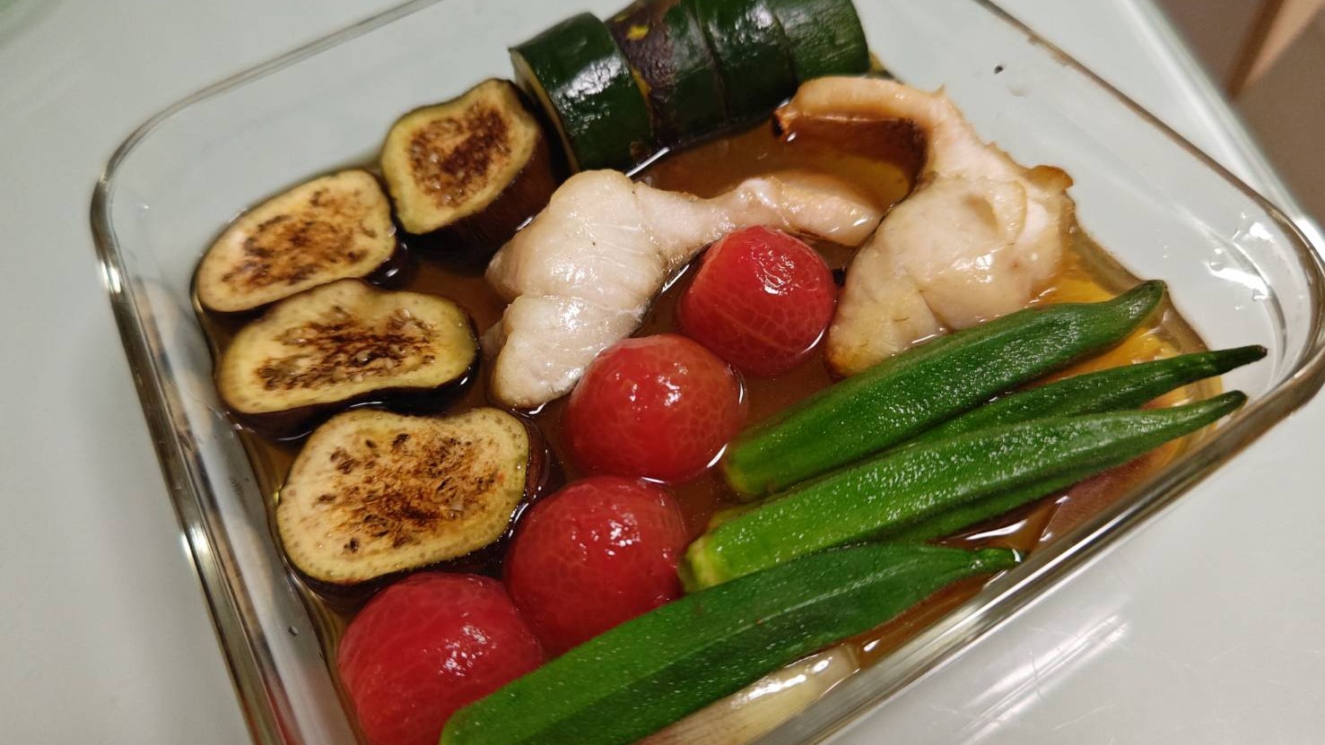だし酢に浸す｜魚と夏野菜の焼き酢浸し,釣果メシ