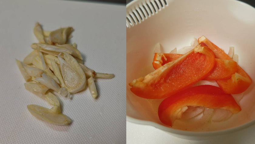 野菜をカット|アジのビルバオ風ソテー,レシピ,作り方,釣果メシ