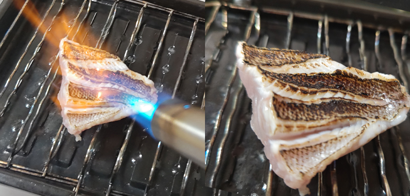 皮目を炙る｜キツネメバルのわかめ鍋と炙り刺し,釣果メシ,レシピ